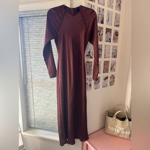 ASOS Design satin biased maxi dress with button detail in oxblood
